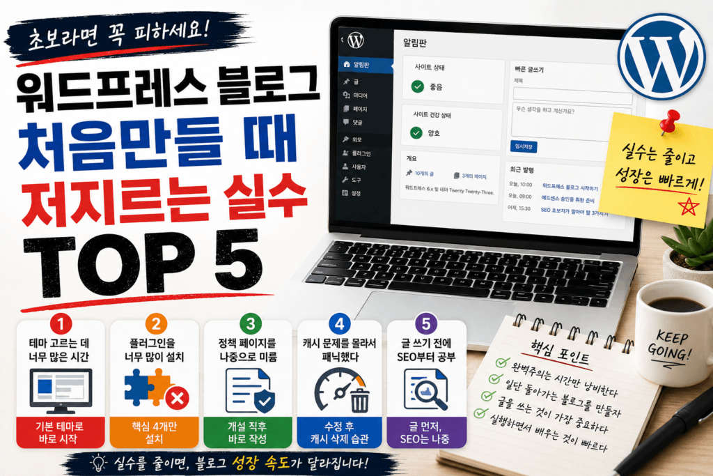 워드프레스 블로그 처음만들때 나올 수 있는 실수 예시사진
